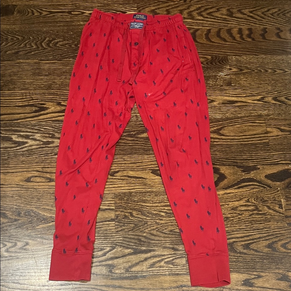 Polo by Ralph Lauren Red Sweatpants with Navy Polo Logo - Men's Size Small